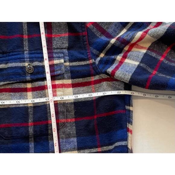 LL Bean Signature Cotton Flannel Shirt Blue, Red Plaid Slim Fit, Size LT - Picture 10 of 11